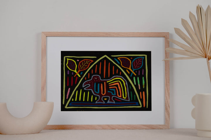 Traditional Black And Multi-color Bird Mola