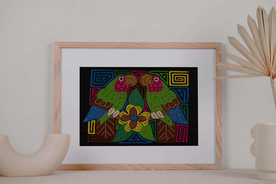 Fantasy Green And Pink Two Parrot Bird Mola