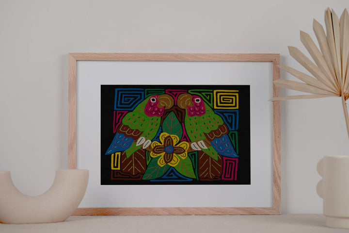 Fantasy Green And Pink Two Parrot Bird Mola