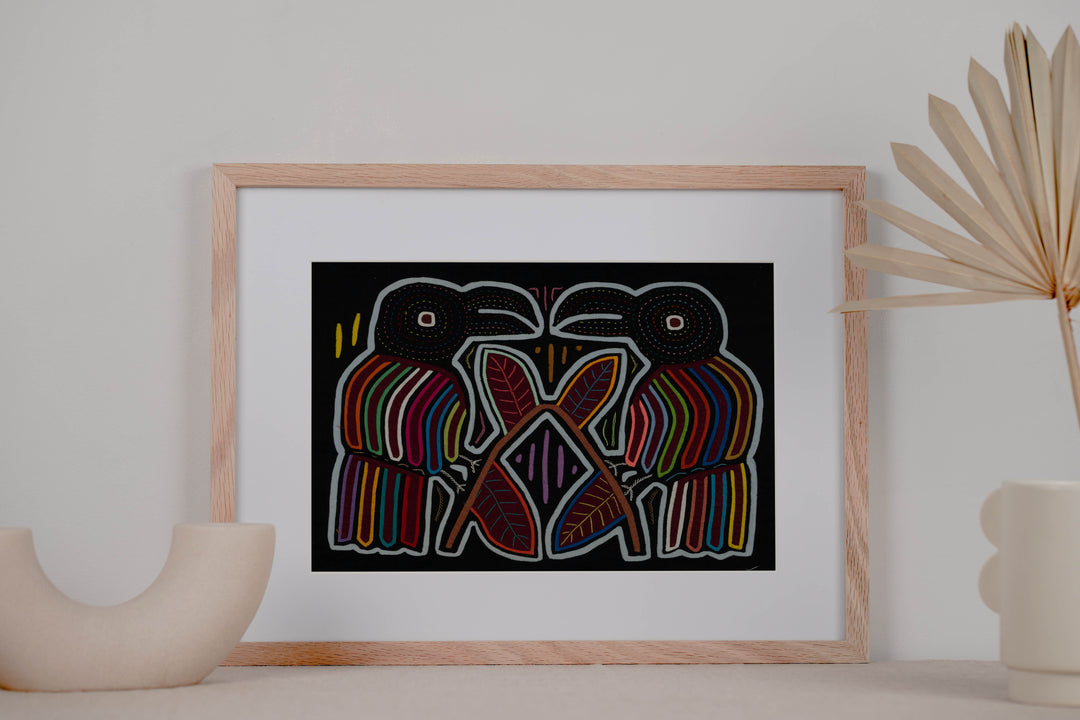 Traditional Black And Rainbow Color Bird Talk Mola