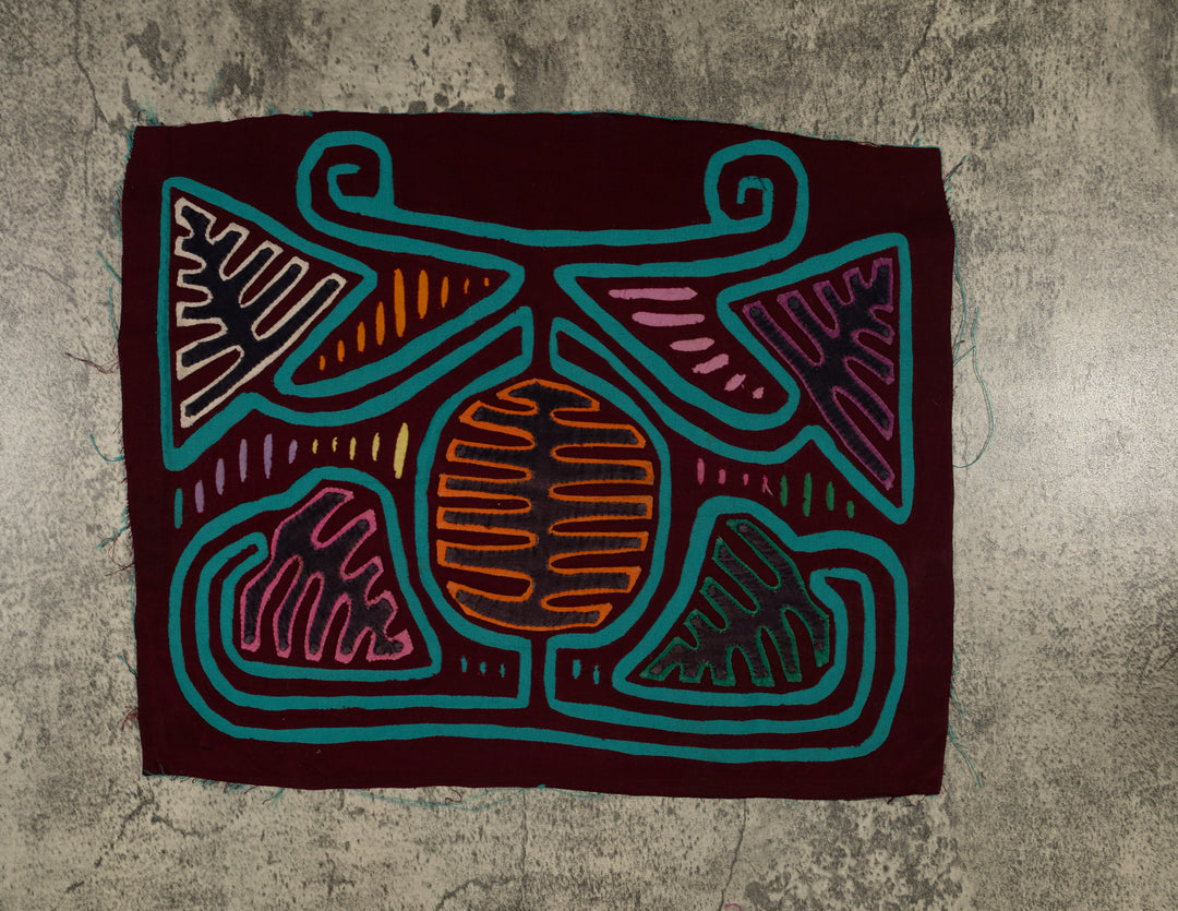 Classic Maroon and Turquoise Autumn Leaf Mola