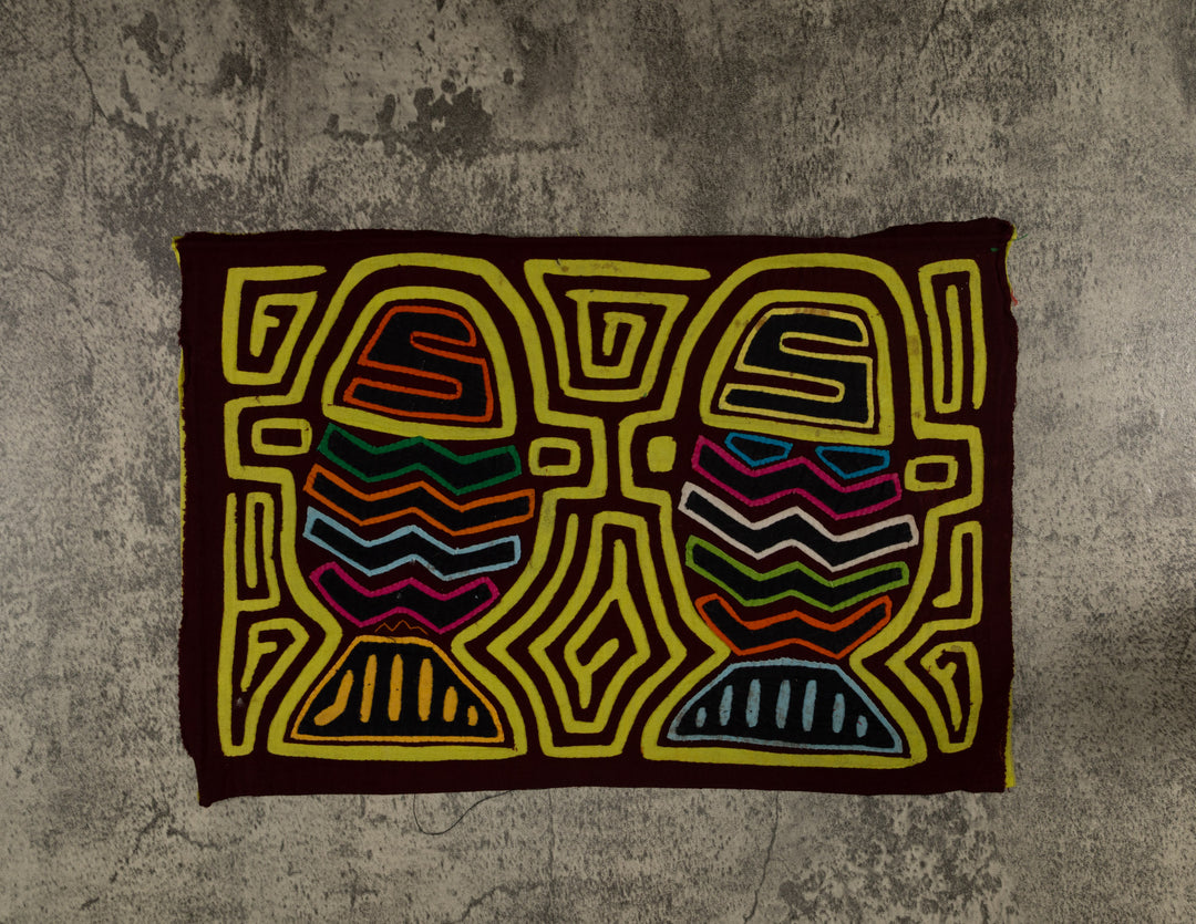 Traditional Yellow and Maroon Flower Basket Mola