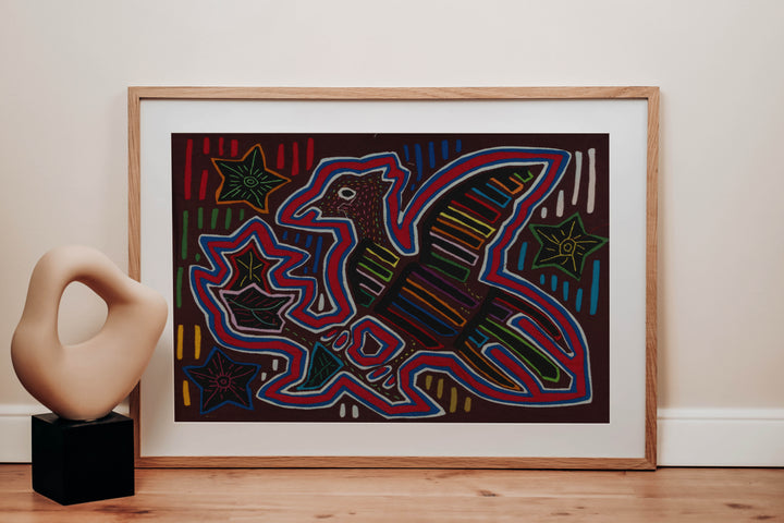 Traditional Red White And Blue Bird Mola