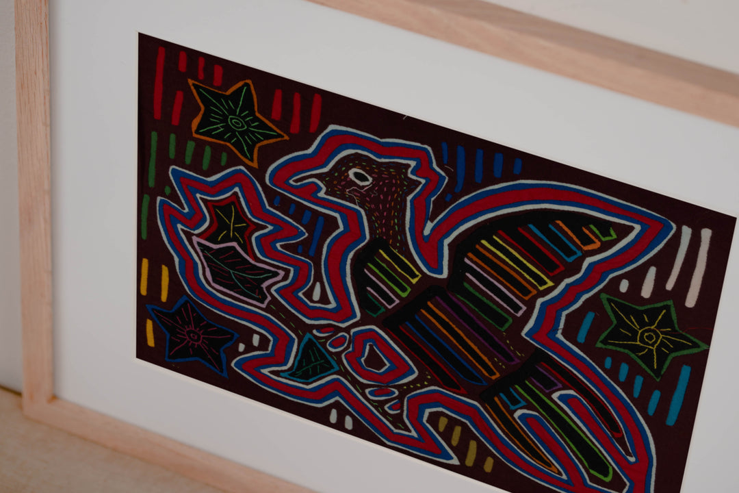 Traditional Red White And Blue Bird Mola