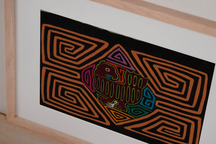 Traditional Black And Orange Jungle Critter Mola