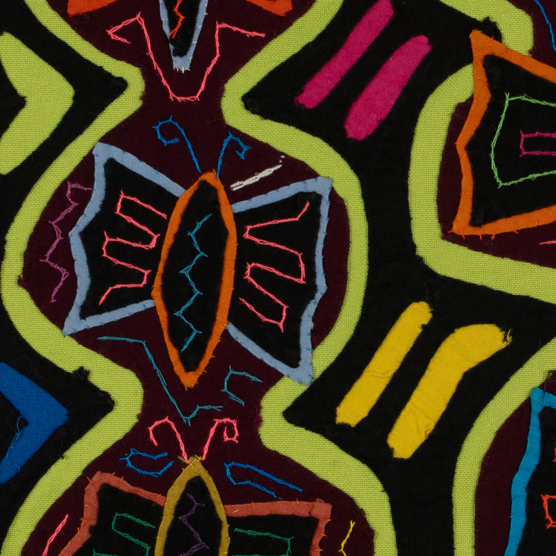 Traditional Black And Green Bowtie Butterfly Mola