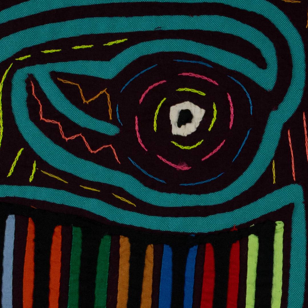 Maroon And Turquoise Rubber Neck Geese Mola