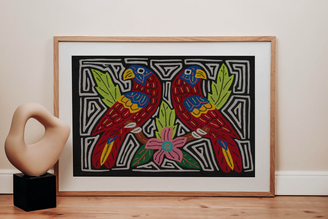 Fantasy Red Black And White Two Parrot Bird Mola