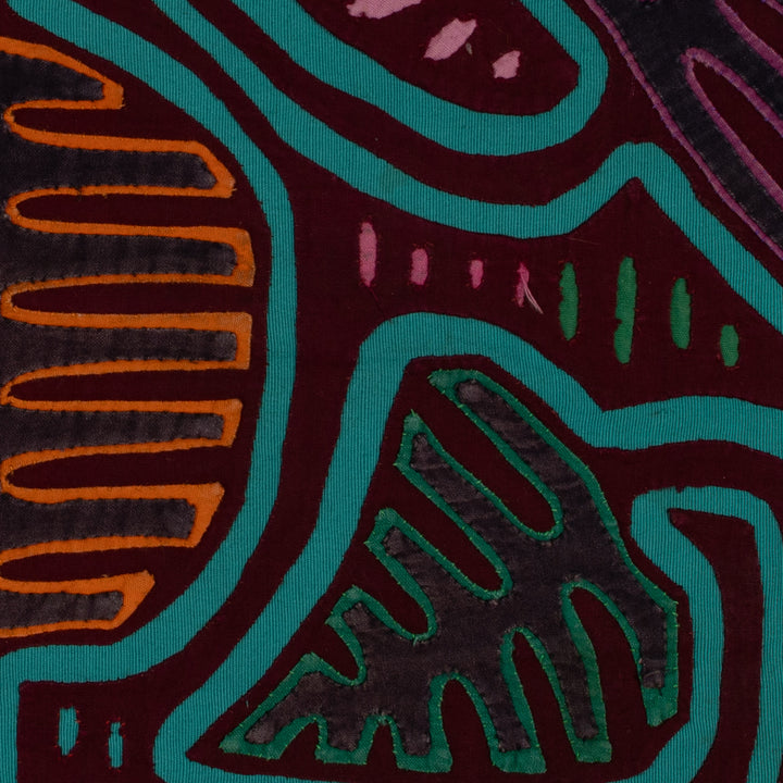 Classic Maroon and Turquoise Autumn Leaf Mola