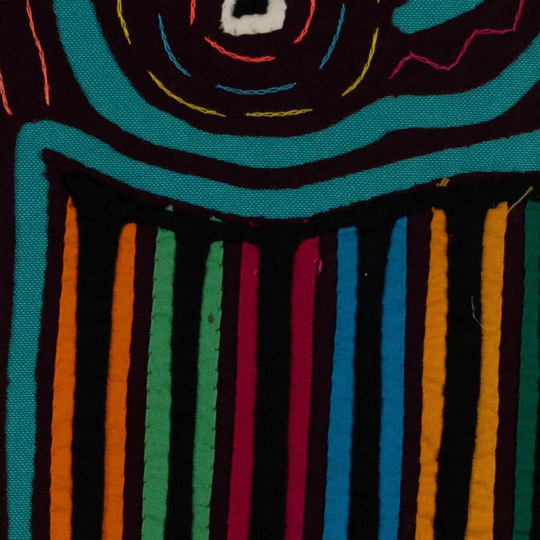 Maroon And Turquoise Rubber Neck Geese Mola