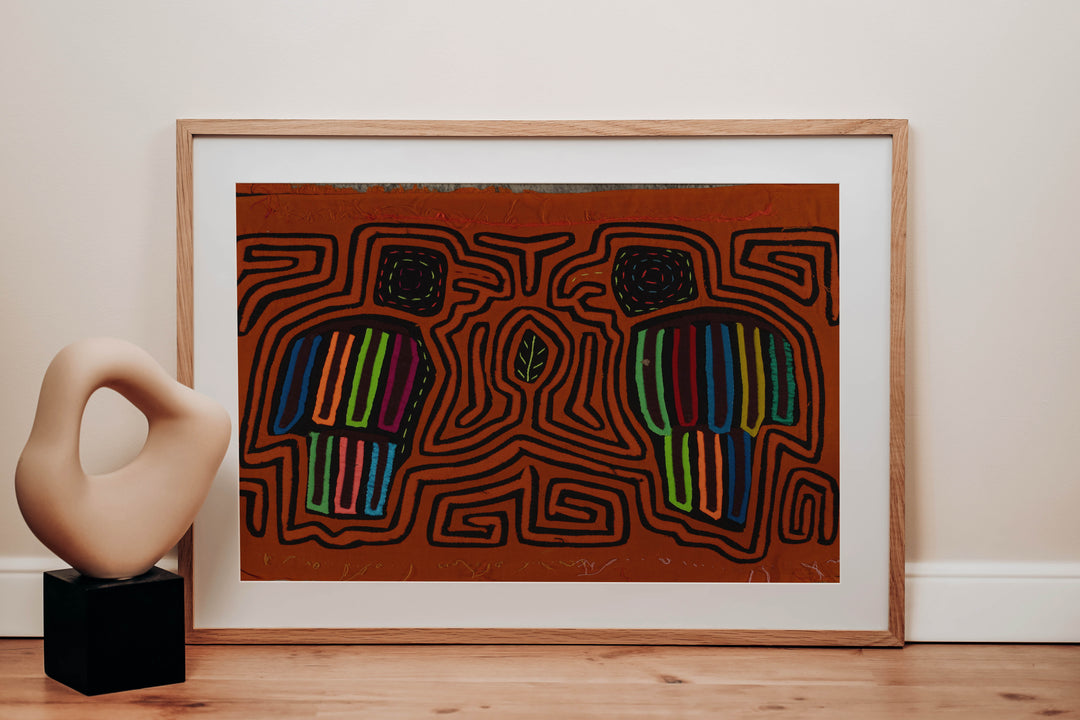 Traditional Orange And Black Bird Talk Mola