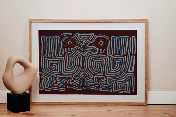 Classic Maroon Blue And White Optical Illusion Bird Mola