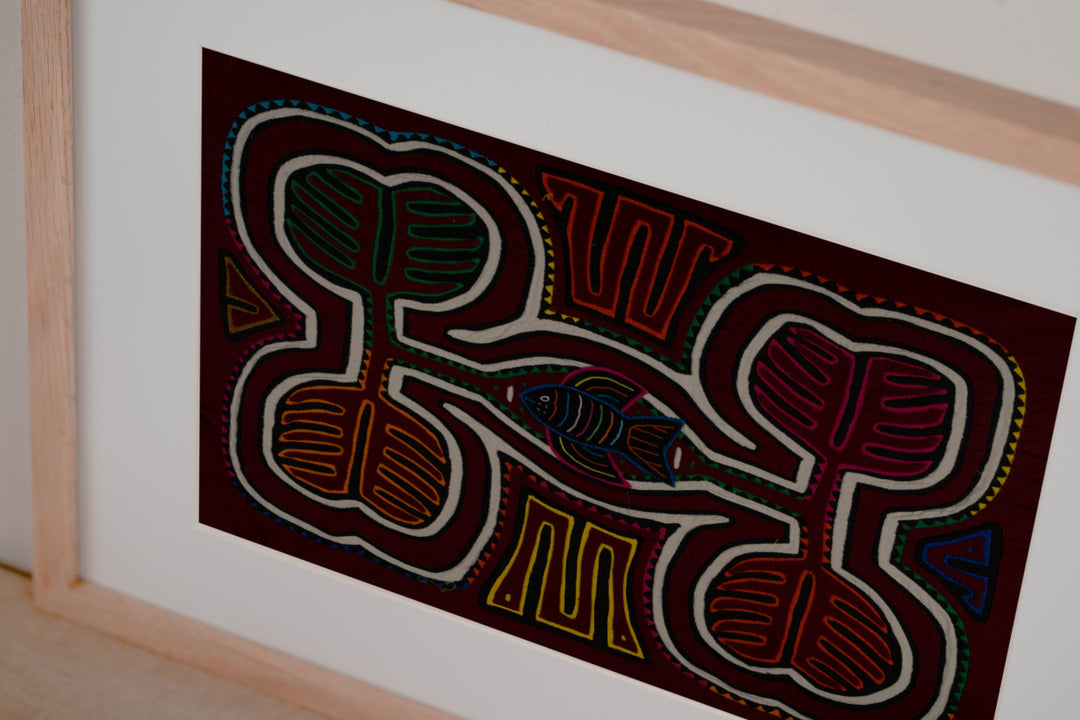 Traditional Maroon And White Autumn Leaf With Fish Mola