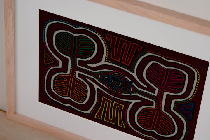 Traditional Maroon And White Autumn Leaf With Fish Mola