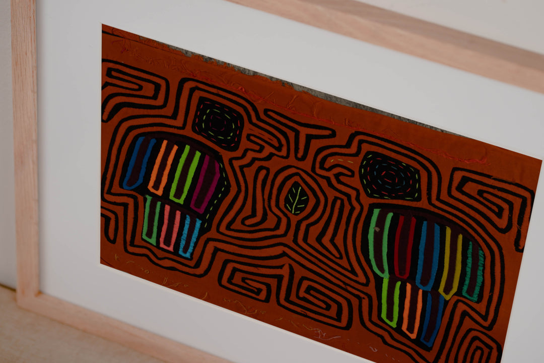 Traditional Orange And Black Bird Talk Mola