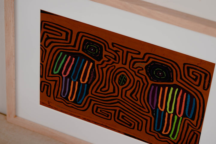 Traditional Orange And Black Avian Talk Mola