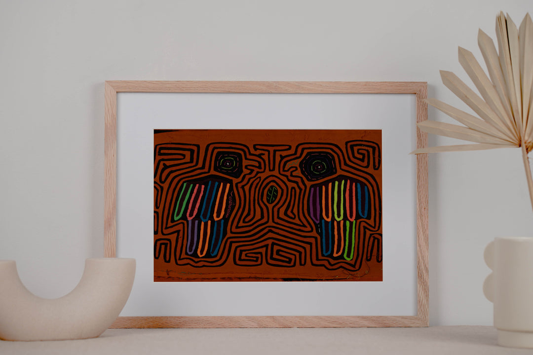 Traditional Orange And Black Avian Talk Mola