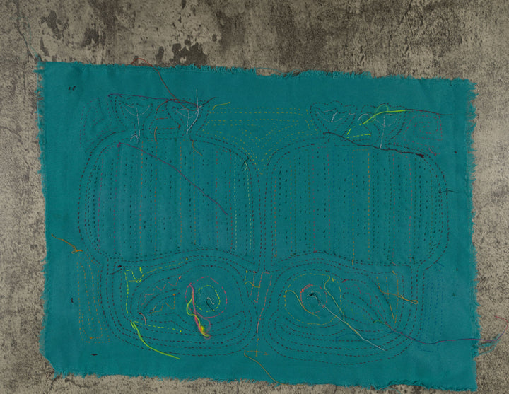 Maroon And Turquoise Rubber Neck Geese Mola