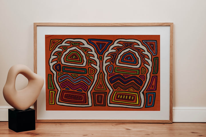 Traditional Orange And White Flaming Basket Mola