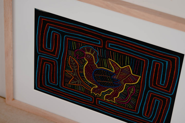 Traditional Black Orange And Blue Rooster Mola