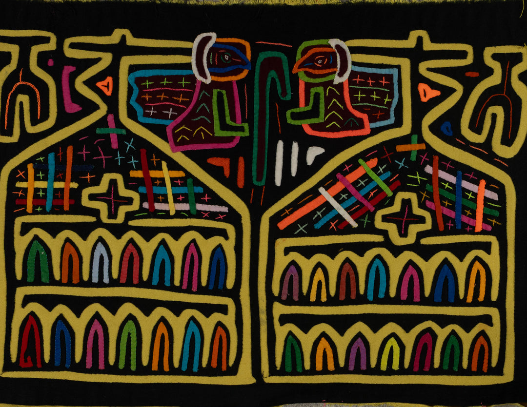 Traditional Black And Yellow Birdhouse Mola