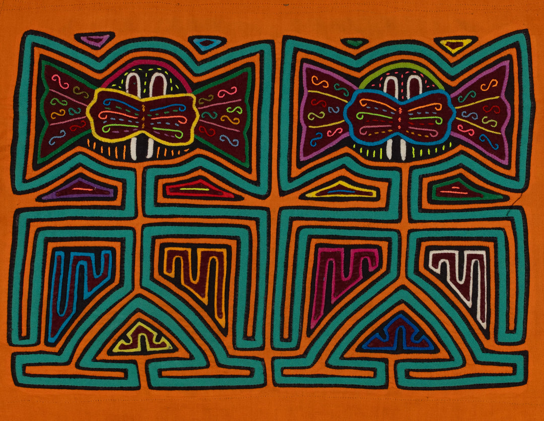 Traditional Orange And Green Big Ear Twin Sister Mola