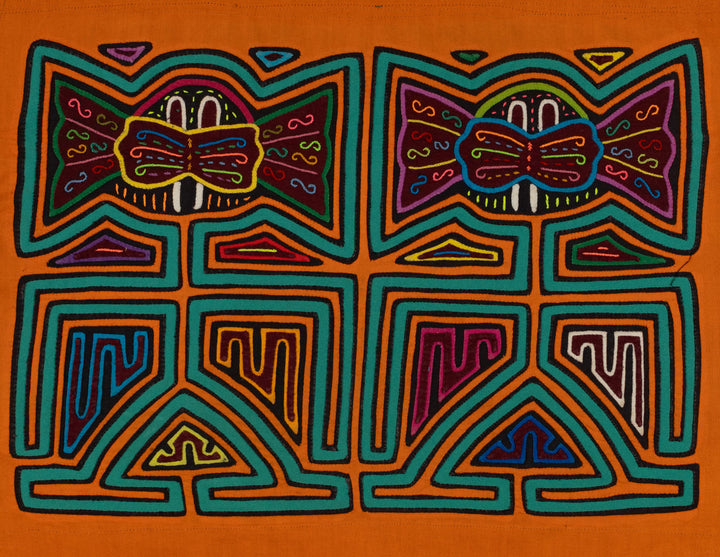 Traditional Orange And Green Big Ear Twin Sister Mola