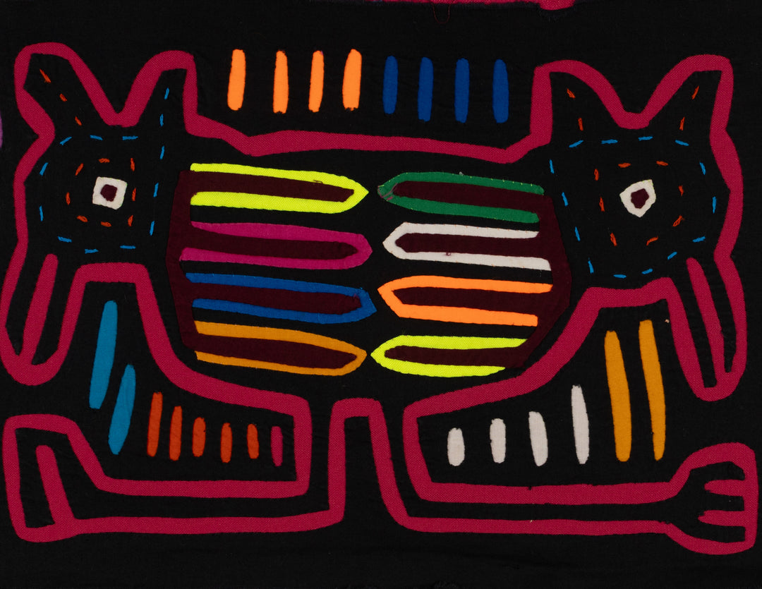 Traditional Black And Red Two-Head Puppy Dog Mola