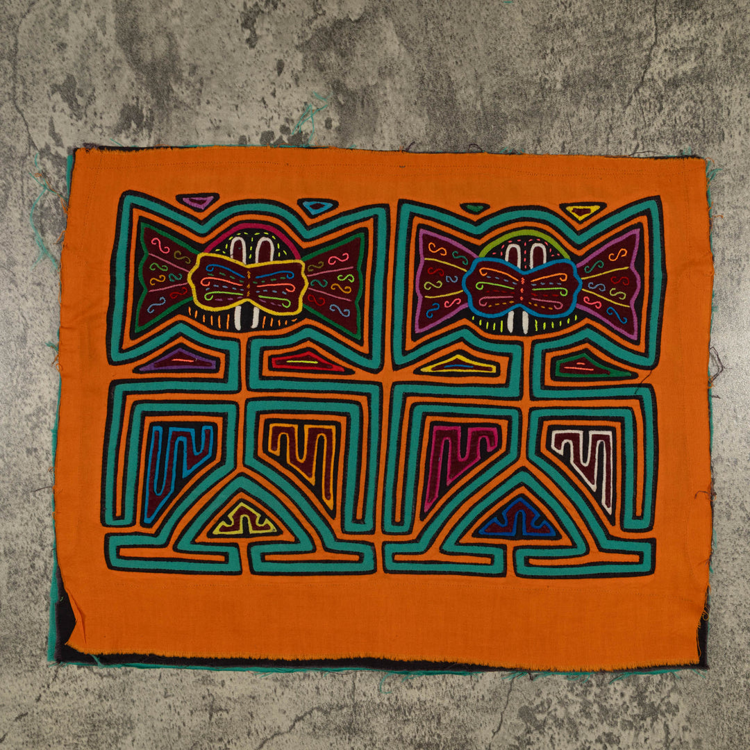 Traditional Orange And Green Big Ear Twin Sister Mola