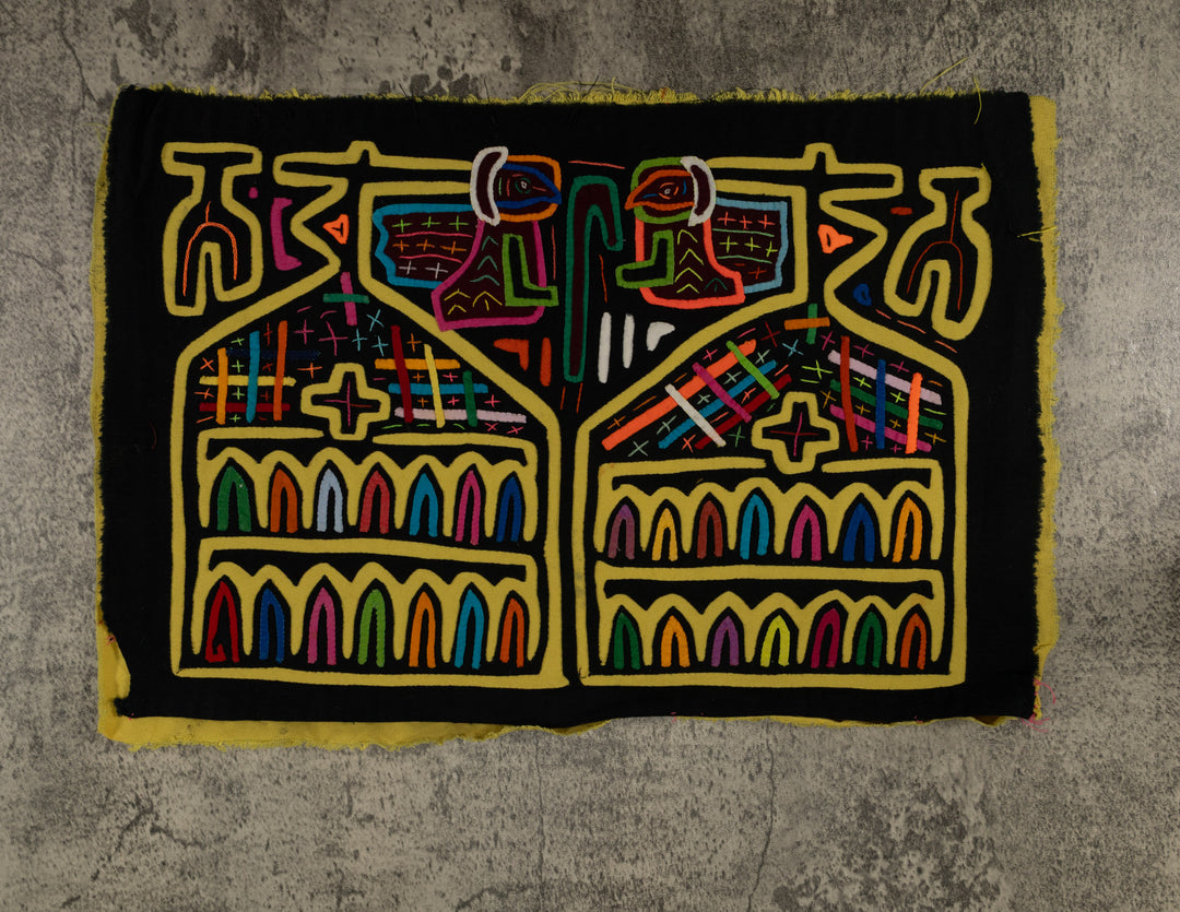 Traditional Black And Yellow Birdhouse Mola