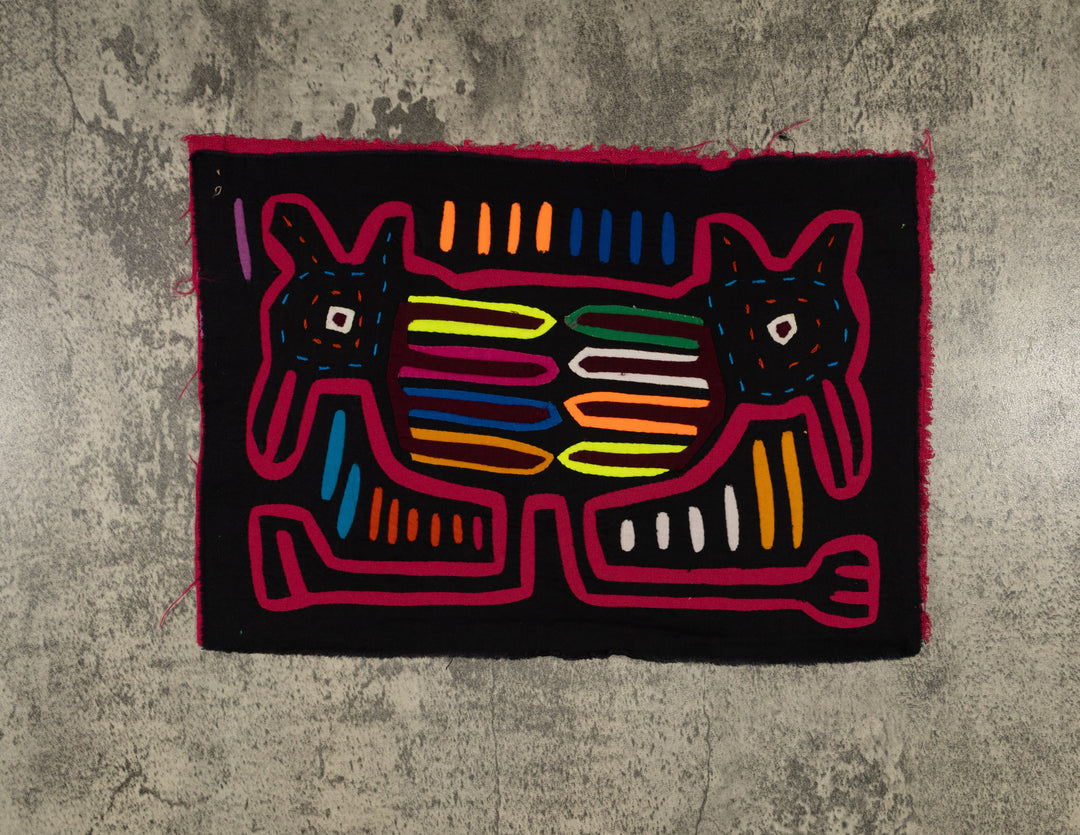 Traditional Black And Red Two-Head Puppy Dog Mola