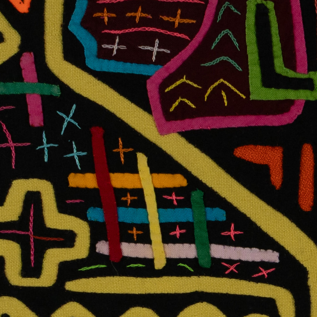 Traditional Black And Yellow Birdhouse Mola