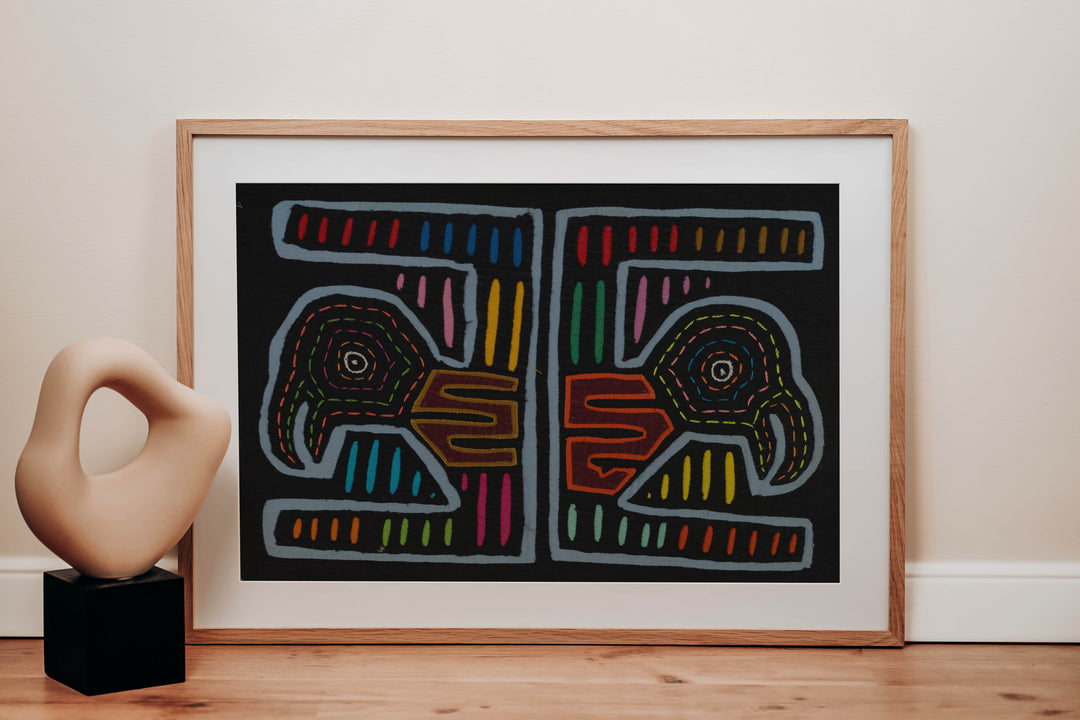 Traditional Black And Blue Bird Head Mola