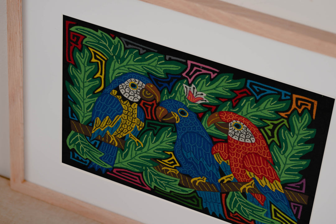 Fantasy Blue Green And Red Three Parrot Mola