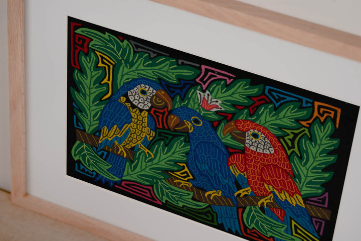 Fantasy Blue Green And Red Three Parrot Mola