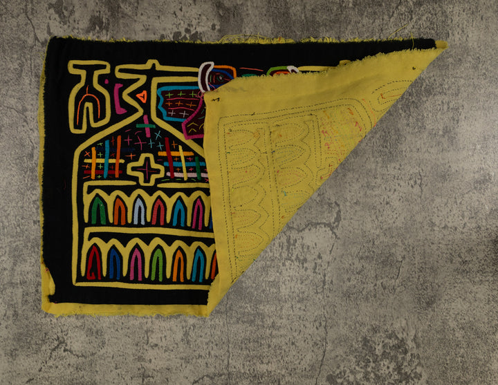 Traditional Black And Yellow Birdhouse Mola