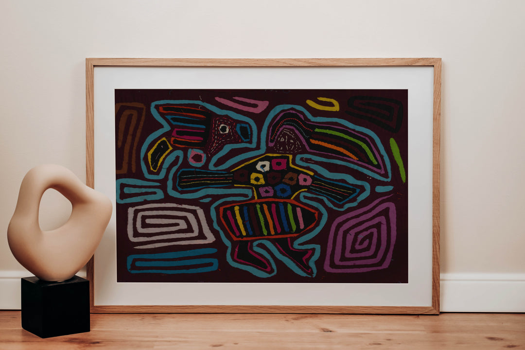 Classic Maroon And Turquoise Flying Witch Mola