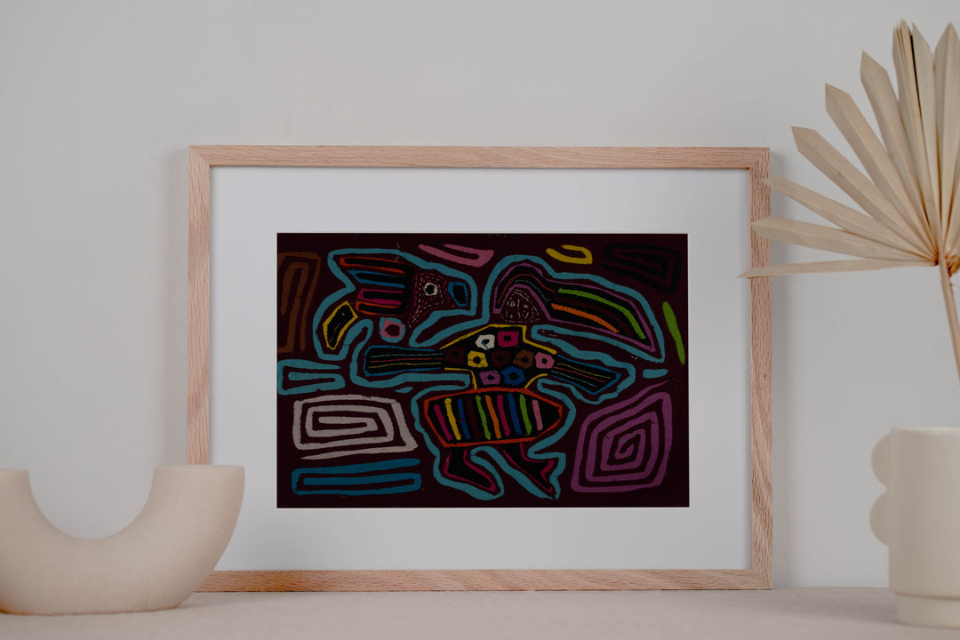 Classic Maroon And Turquoise Flying Witch Mola