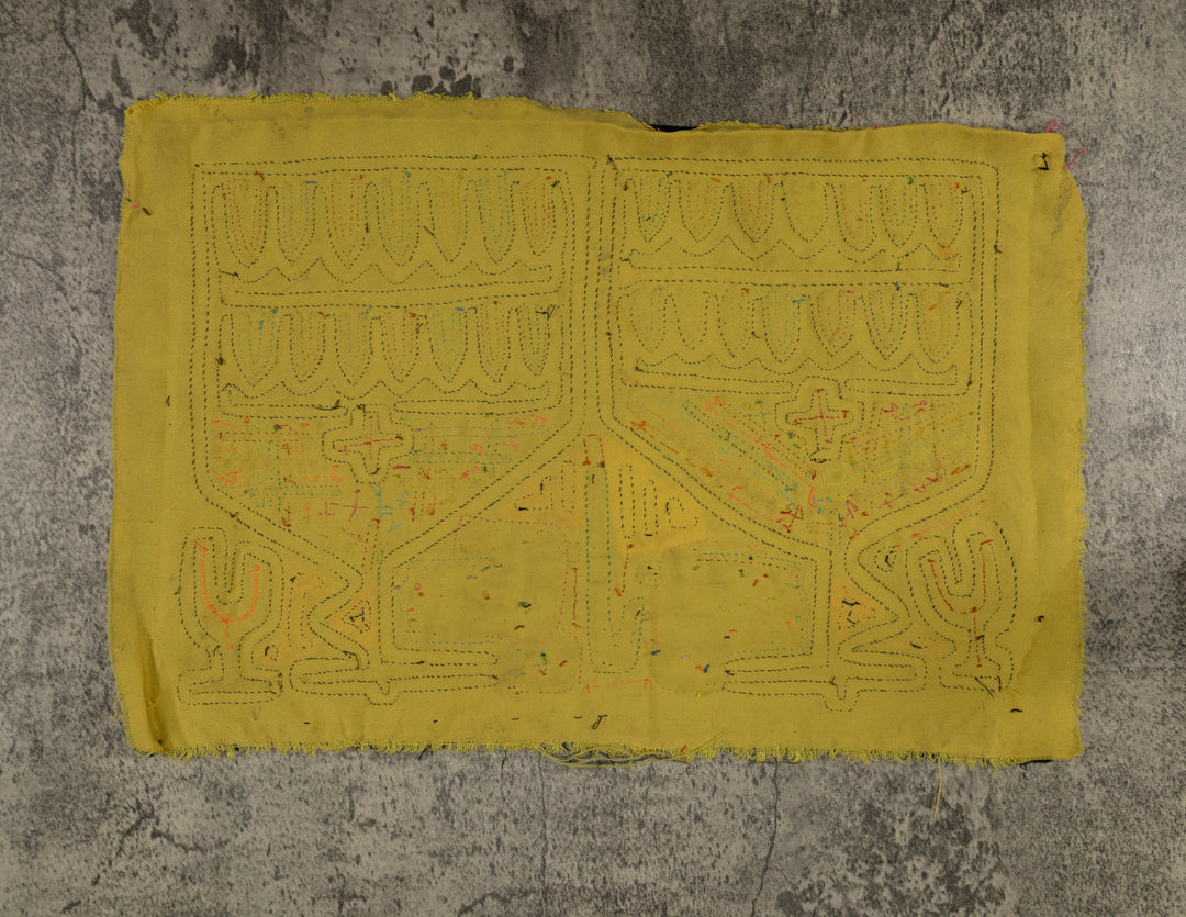 Traditional Black And Yellow Birdhouse Mola