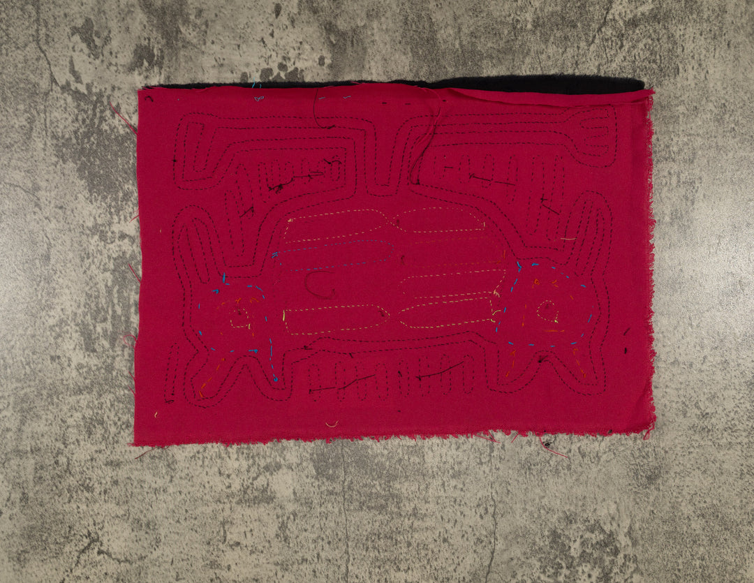 Traditional Black And Red Two-Head Puppy Dog Mola