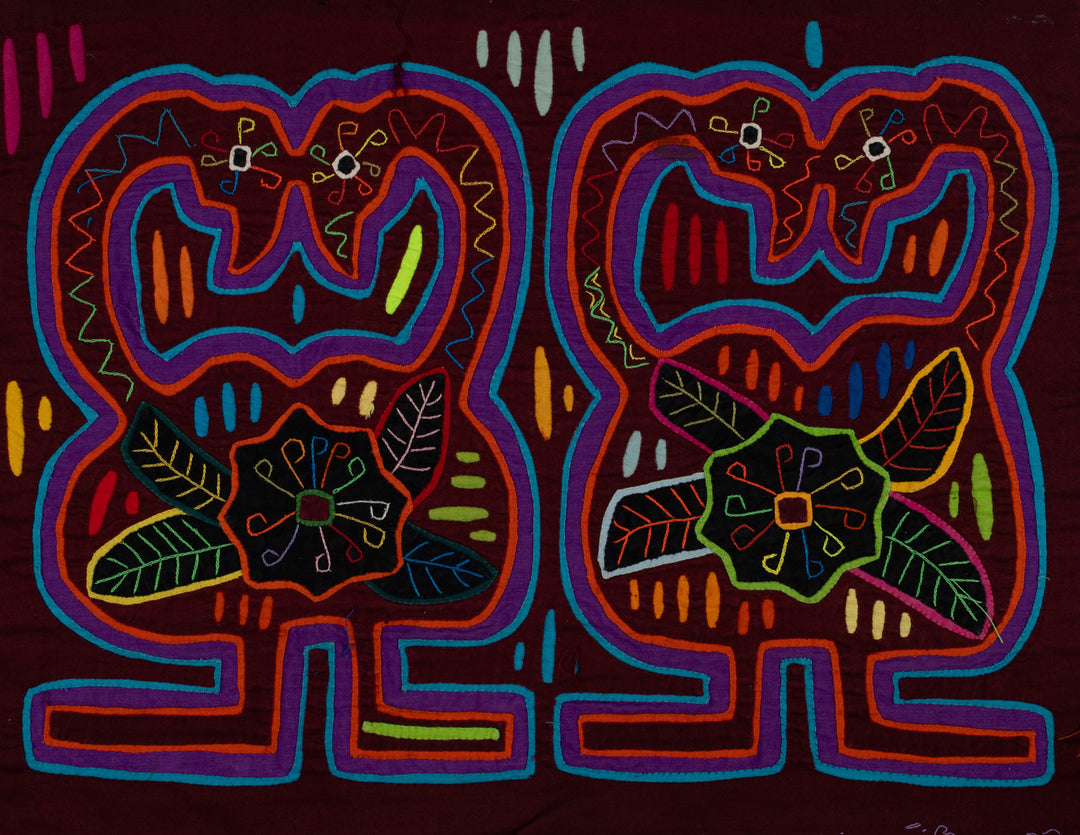 Traditional Burgundy Orange And Blue Lovebird Mola