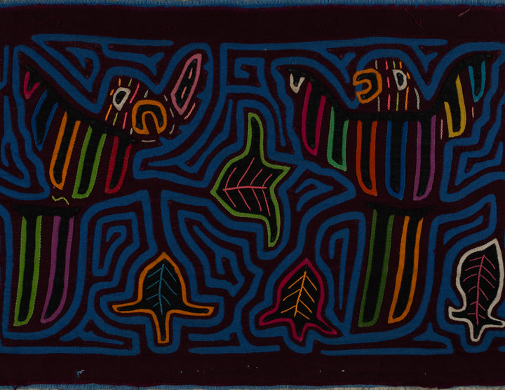 Traditional Burgundy And Blue Dueling Parrot Bird Mola