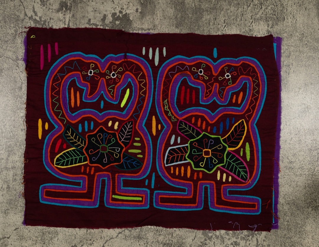 Traditional Burgundy Orange And Blue Lovebird Mola