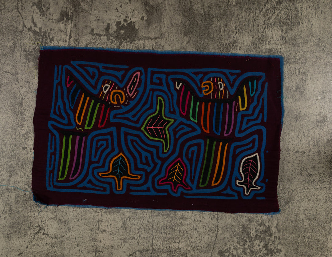 Traditional Burgundy And Blue Dueling Parrot Bird Mola