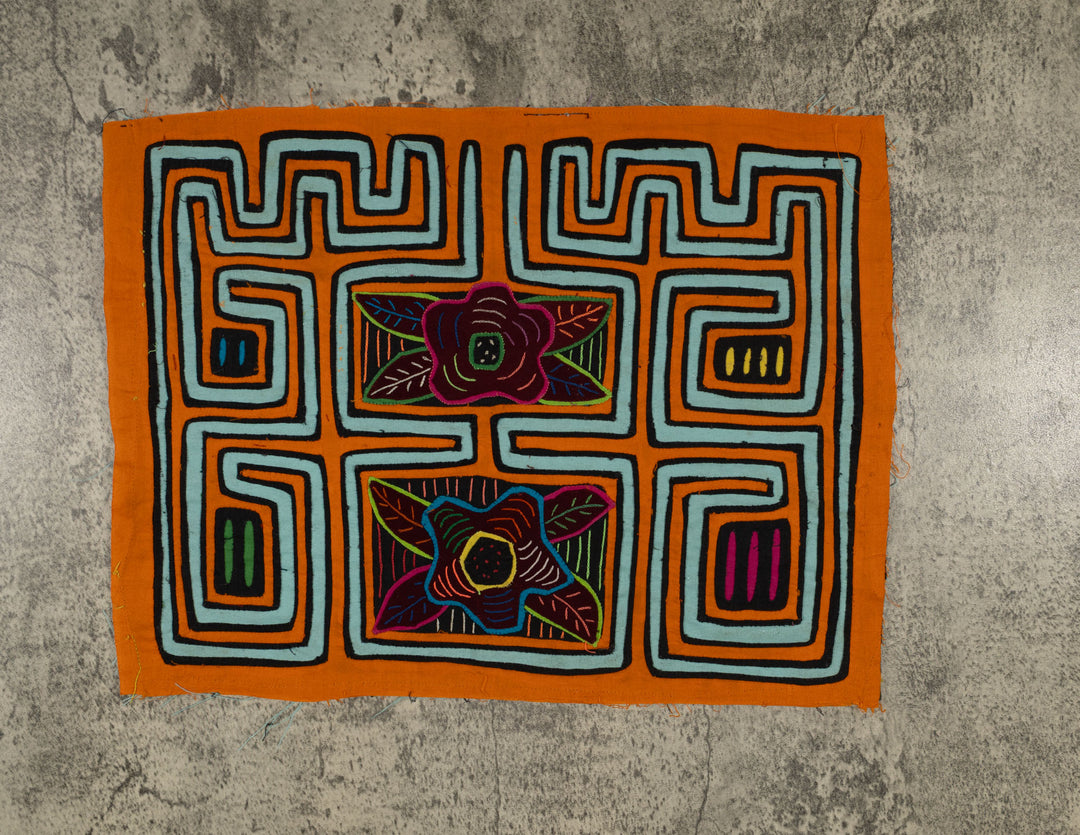 Traditional Orange And Aqua Foral Flower Mola