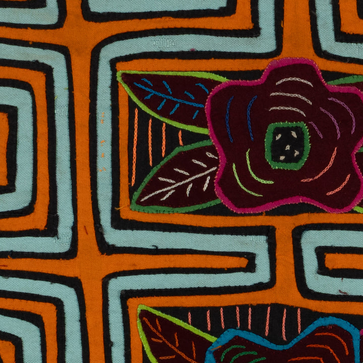 Traditional Orange And Aqua Foral Flower Mola