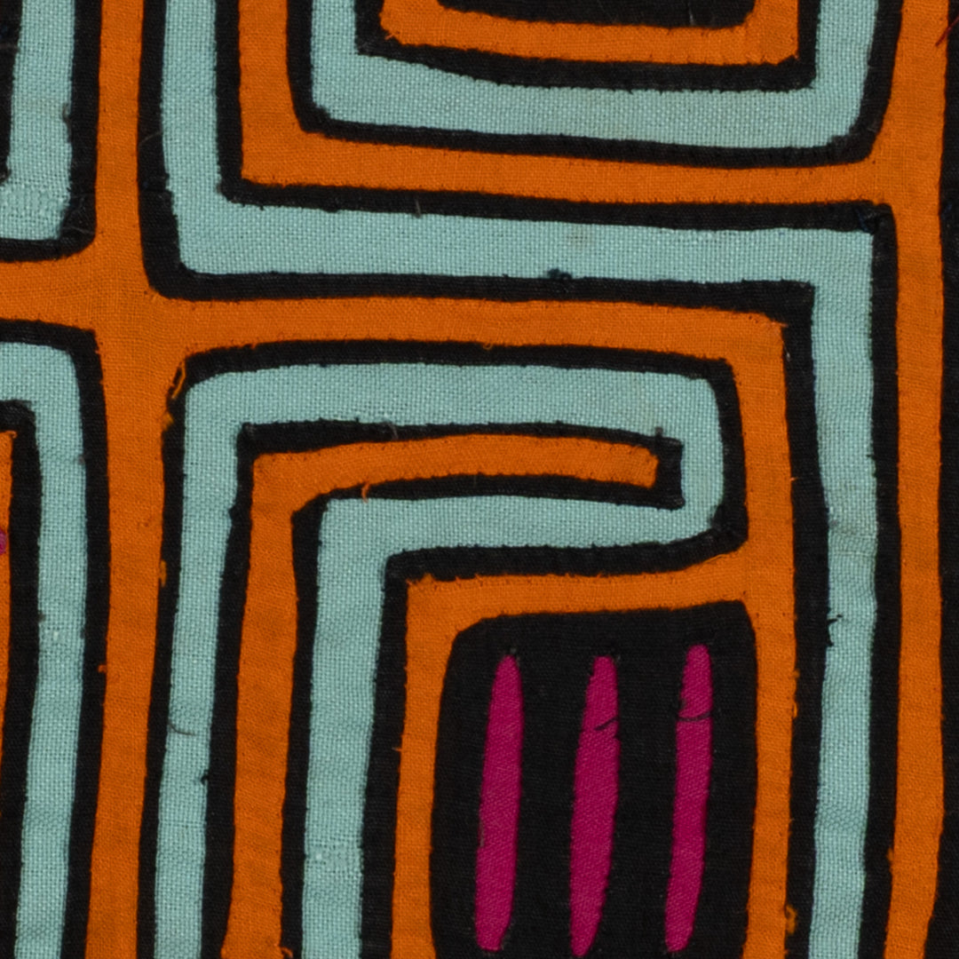 Traditional Orange And Aqua Foral Flower Mola