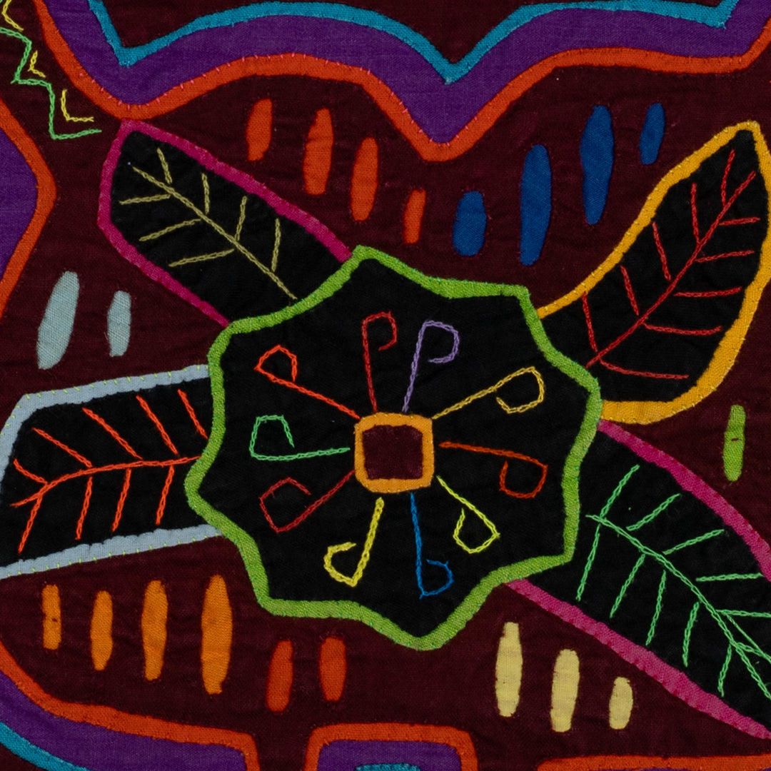 Traditional Burgundy Orange And Blue Lovebird Mola