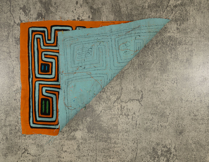 Traditional Orange And Aqua Foral Flower Mola