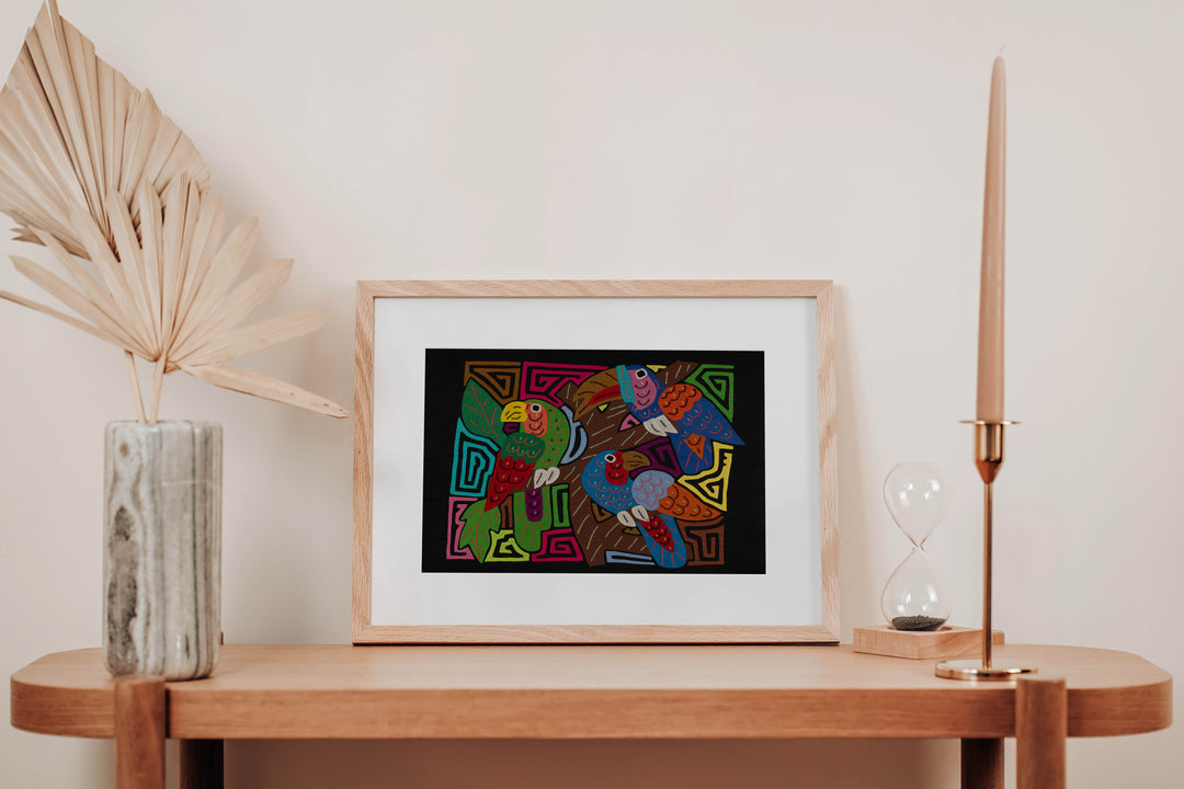 Fantasy Orange Blue And Green Three Bird Toucan And Parrot Mola